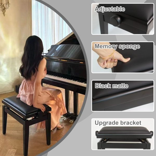 Piano Bench Adjustable, Piano Stool Padded Piano Seat Cushion