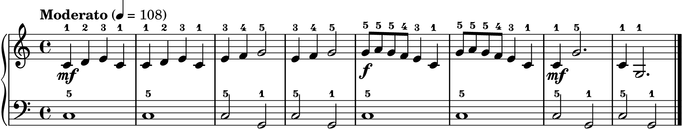 Frere Jacques easy piano sheet music section A