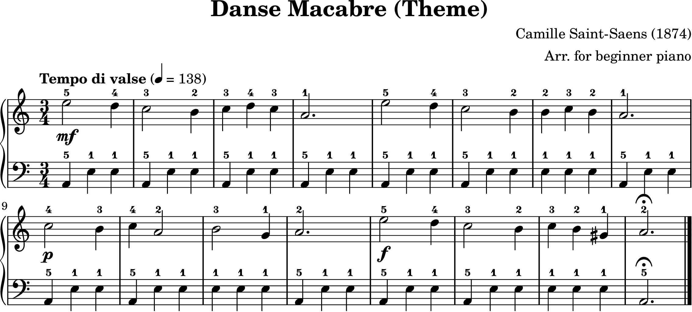 Danse Macabre easy piano waltz preview with Dies Irae quote