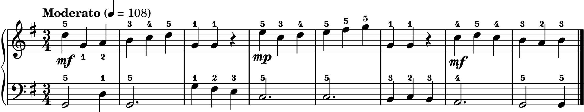 the Minuet in G easy piano sheet music section A