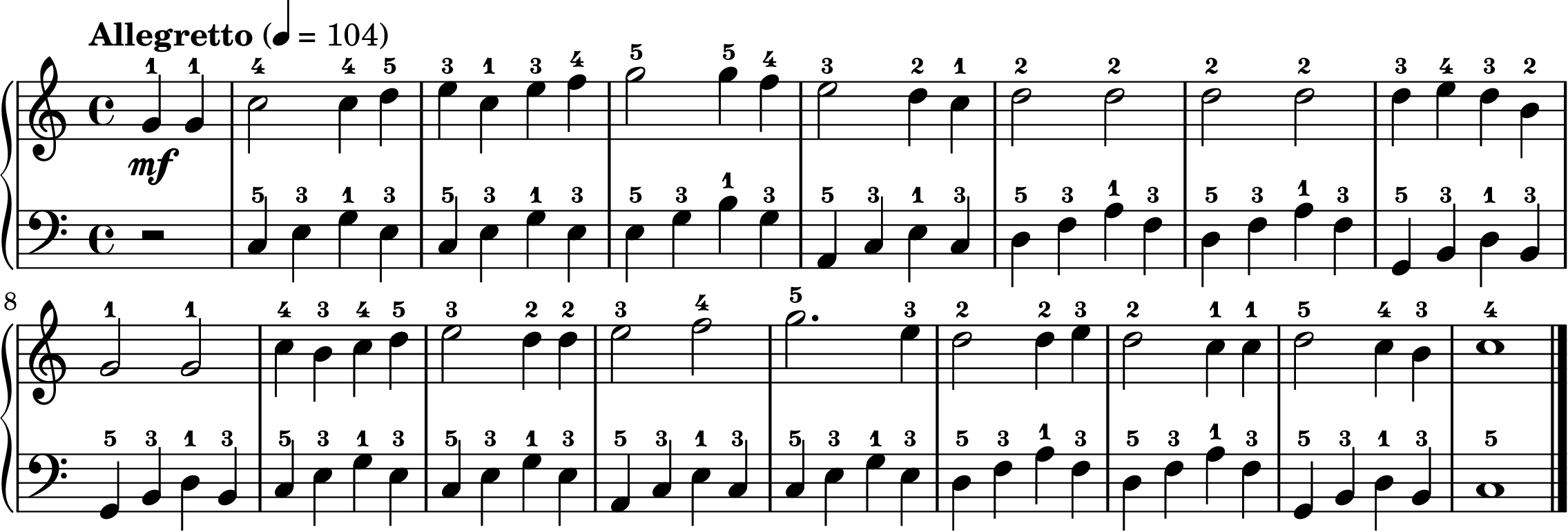 Simple Gifts easy piano sheet music full score